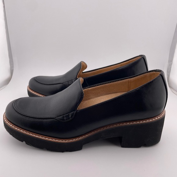 NATURALIZER Black Leather Darry Lug Sole Heeled Loafers Women's Shoes Size 8.5M - Picture 4 of 10